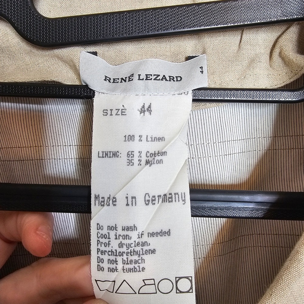Rene Lezard Tan 100% Linen Quilted Blazer‎ Jacket Made in Germany Size 44 - Picture 6 of 13
